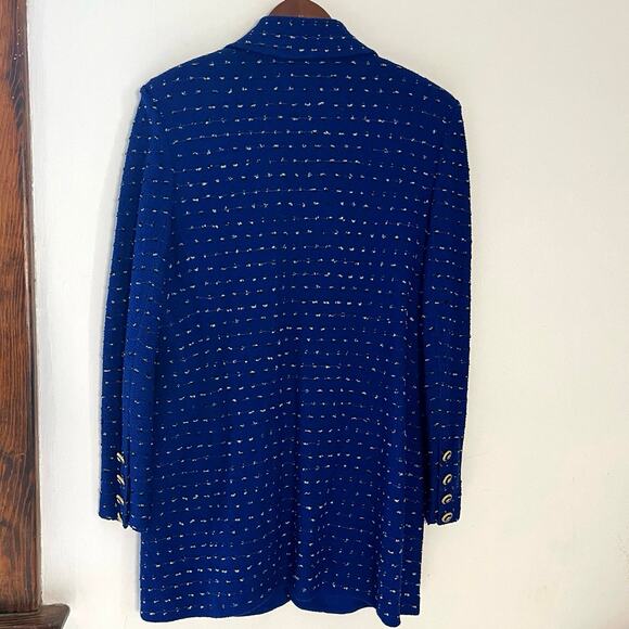 St. John Collection By Marie Gray Royal Blue Tweed Knit Blazer Jacket Structured - Picture 2 of 8